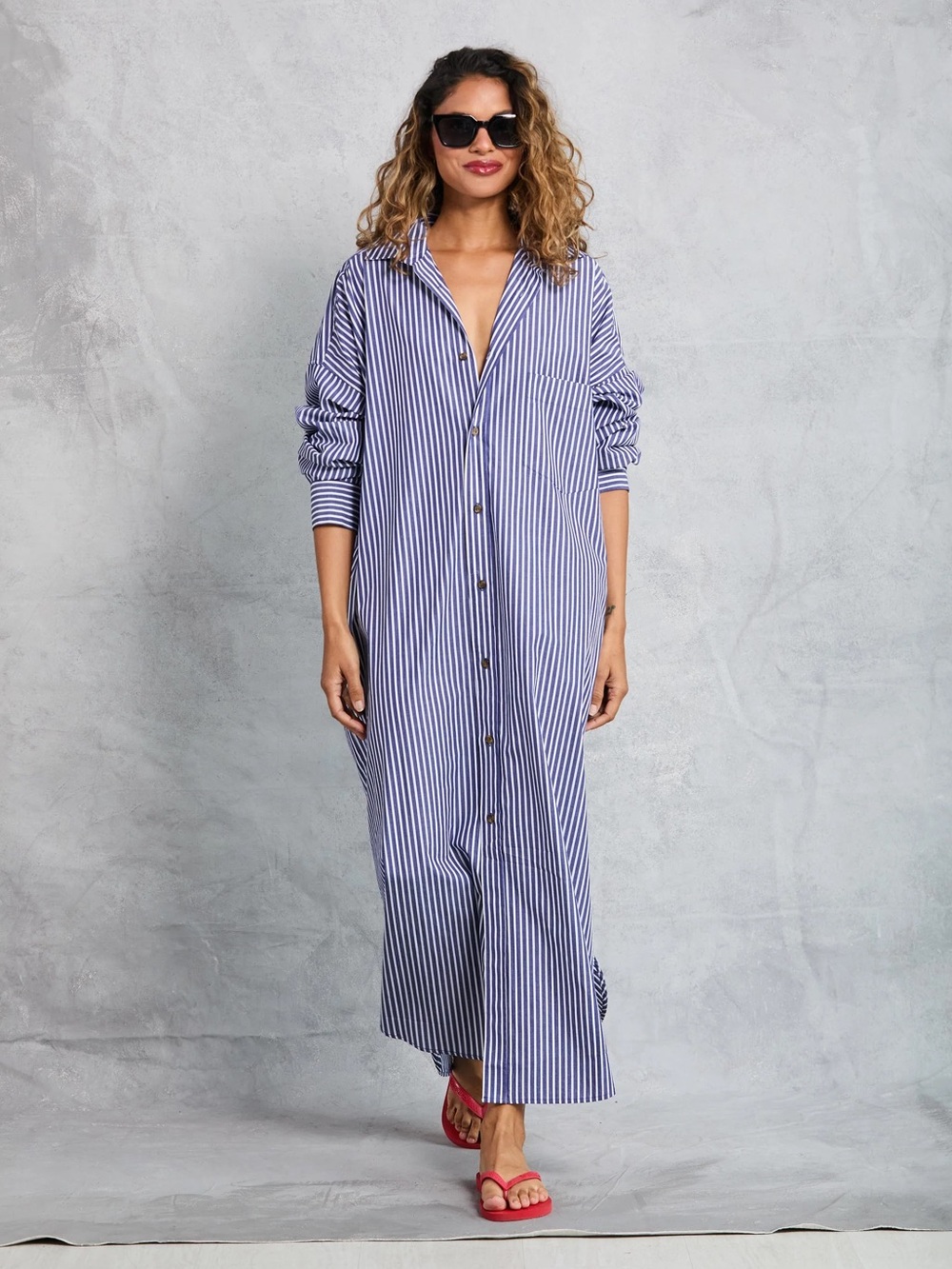 Mamene Phoebe Oversized Shirt Dress Navy Stripe Size 0